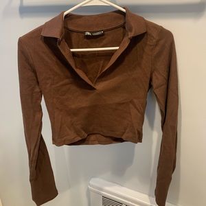 Zara Brown Crop Collared shirt
